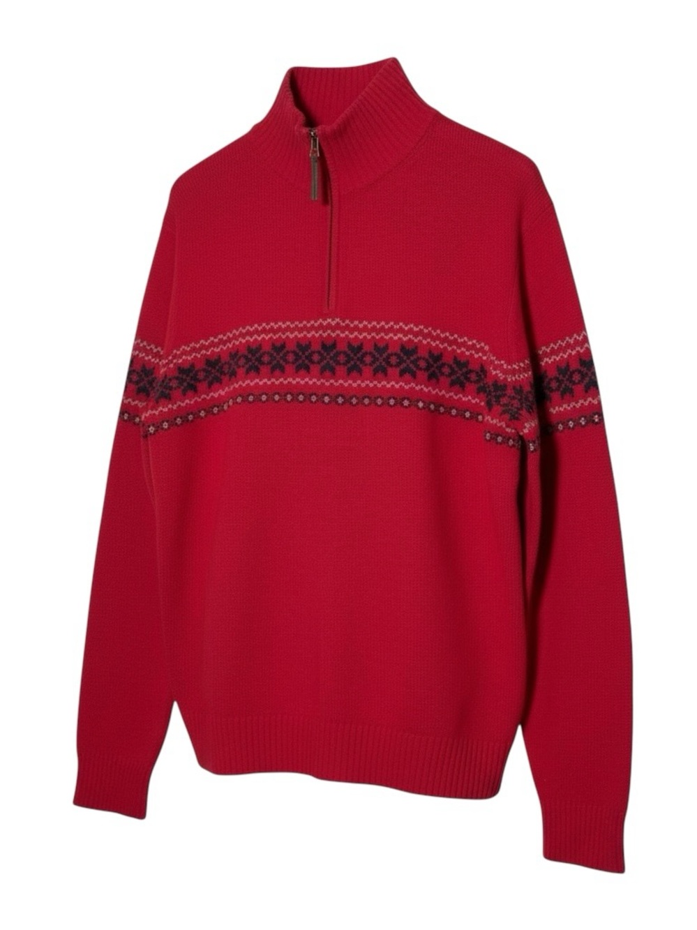 Vintage J. Crew Lambswool Fair Isle Quarter Zip Pullover in Red Size XL - Picture 9 of 9